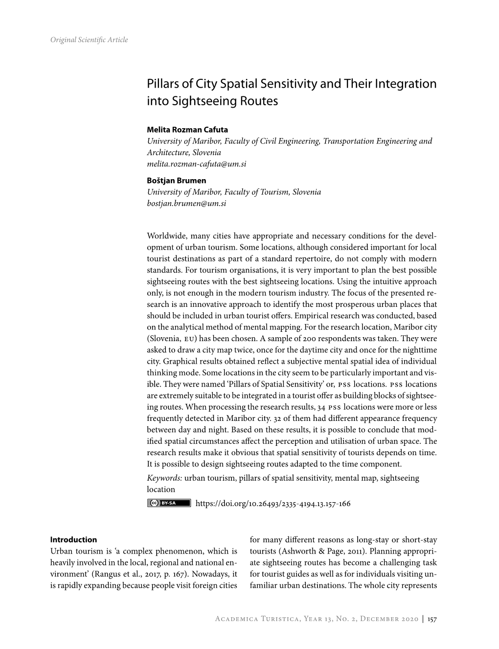 Pillars of City Spatial Sensitivity and Their Integration Into Sightseeing Routes