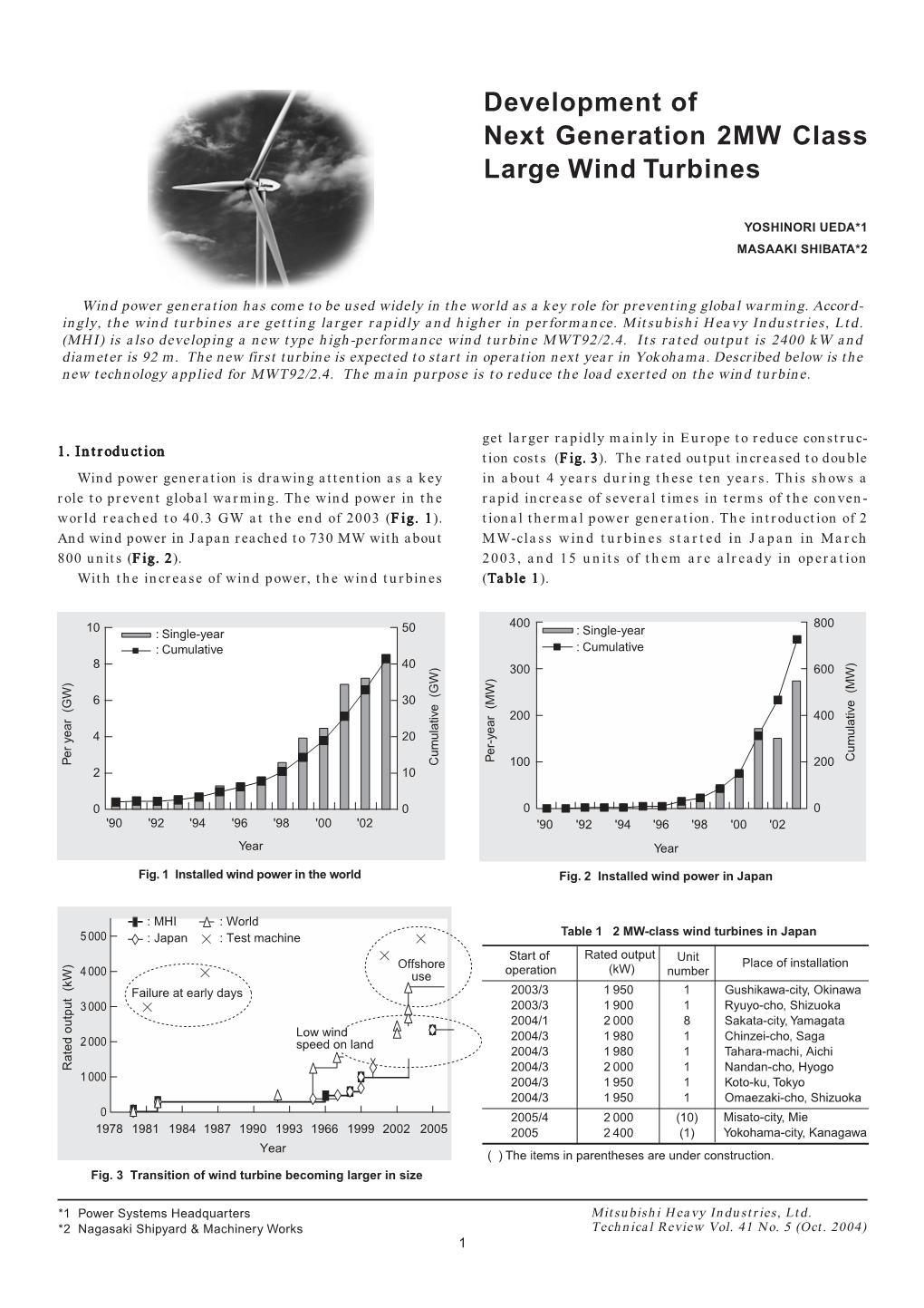 Development of Next Generation 2MW Class Large Wind Turbines