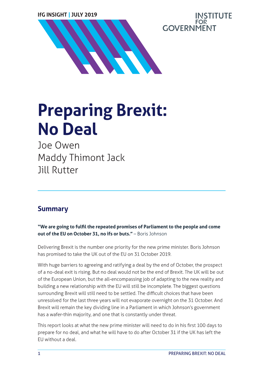 Preparing Brexit: No Deal Joe Owen Maddy Thimont Jack Jill Rutter