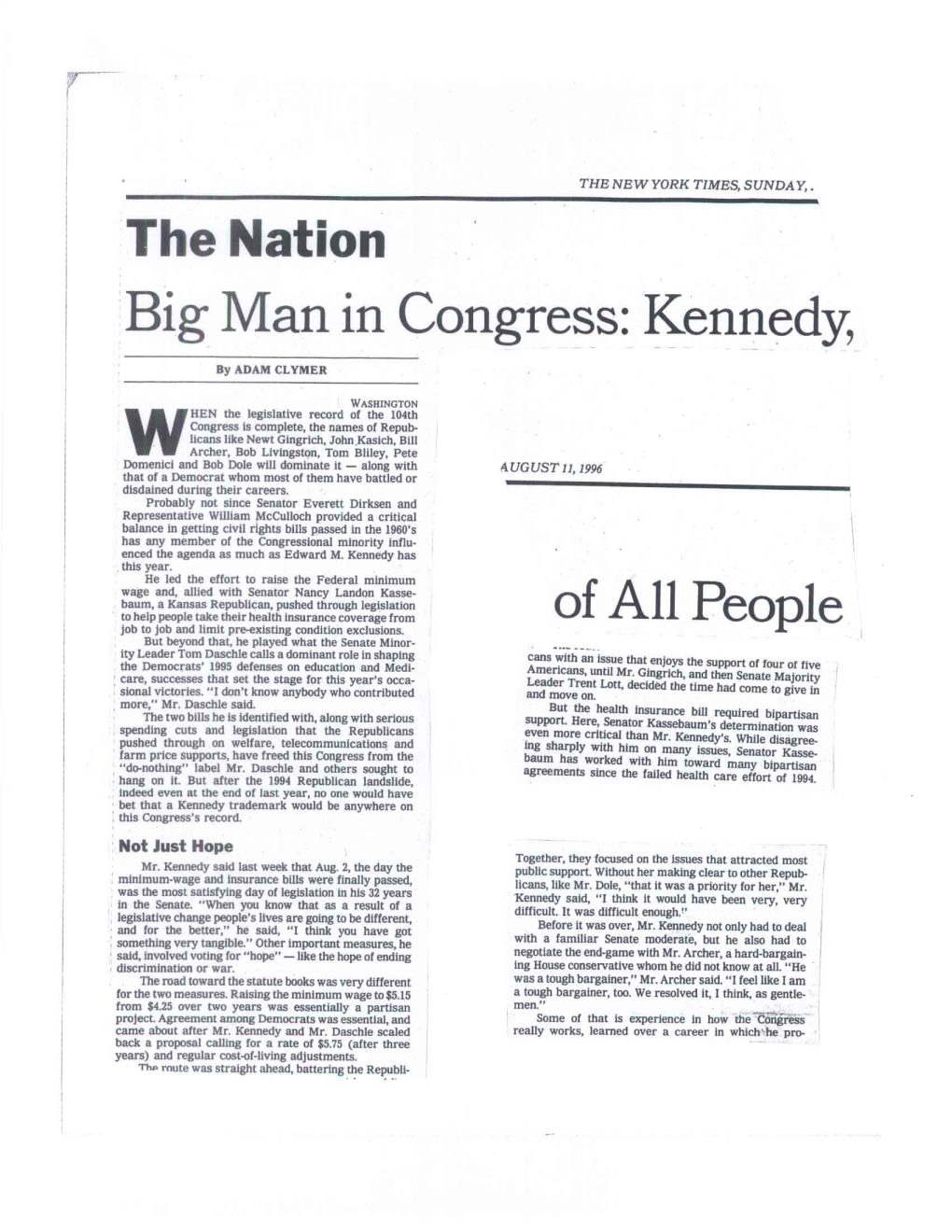 Of All People Big Man in Congress: Kennedy