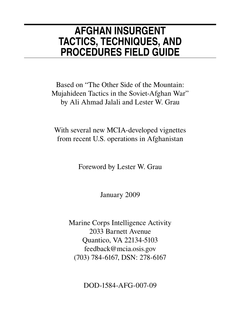 Afghan Insurgent Tactics, Techniques, and Procedures Field Guide