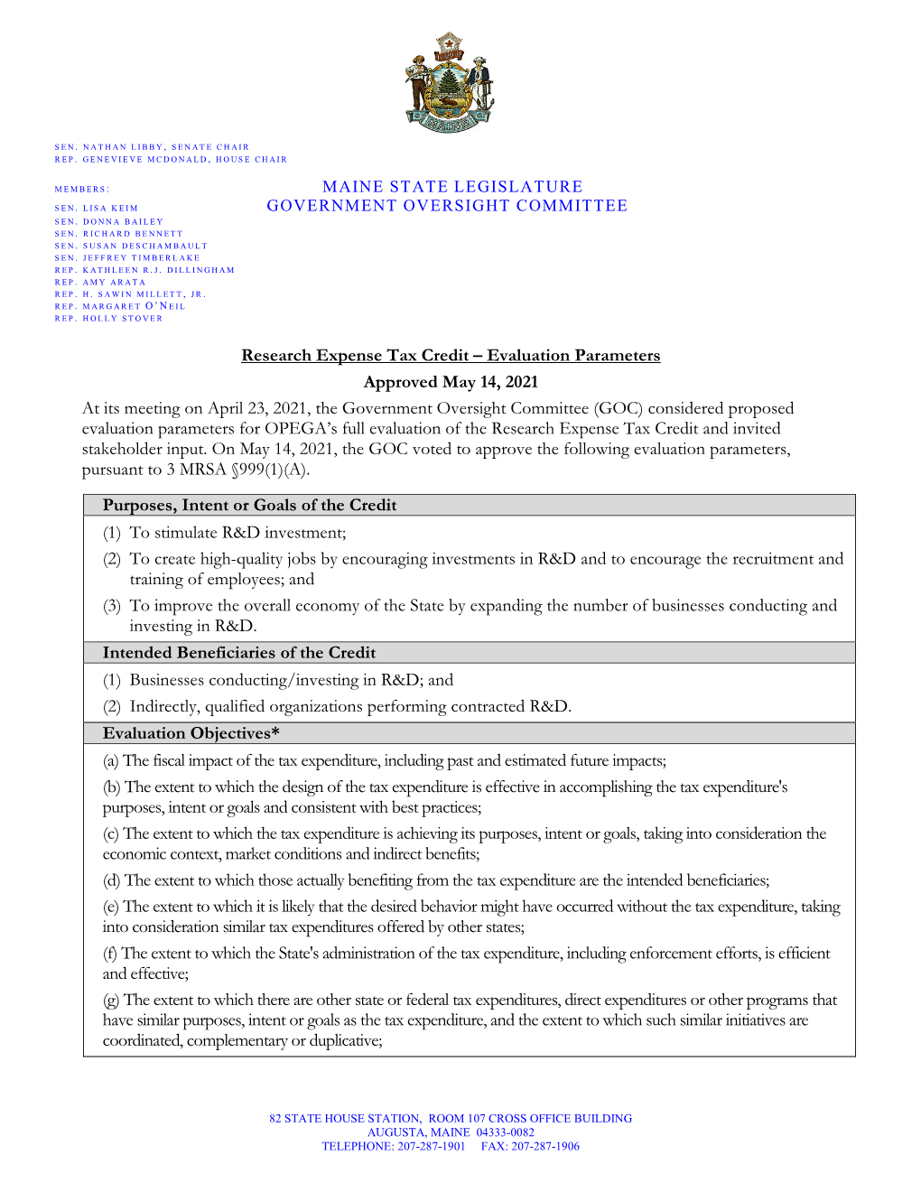 RETC Evaluation Parameters Approved By