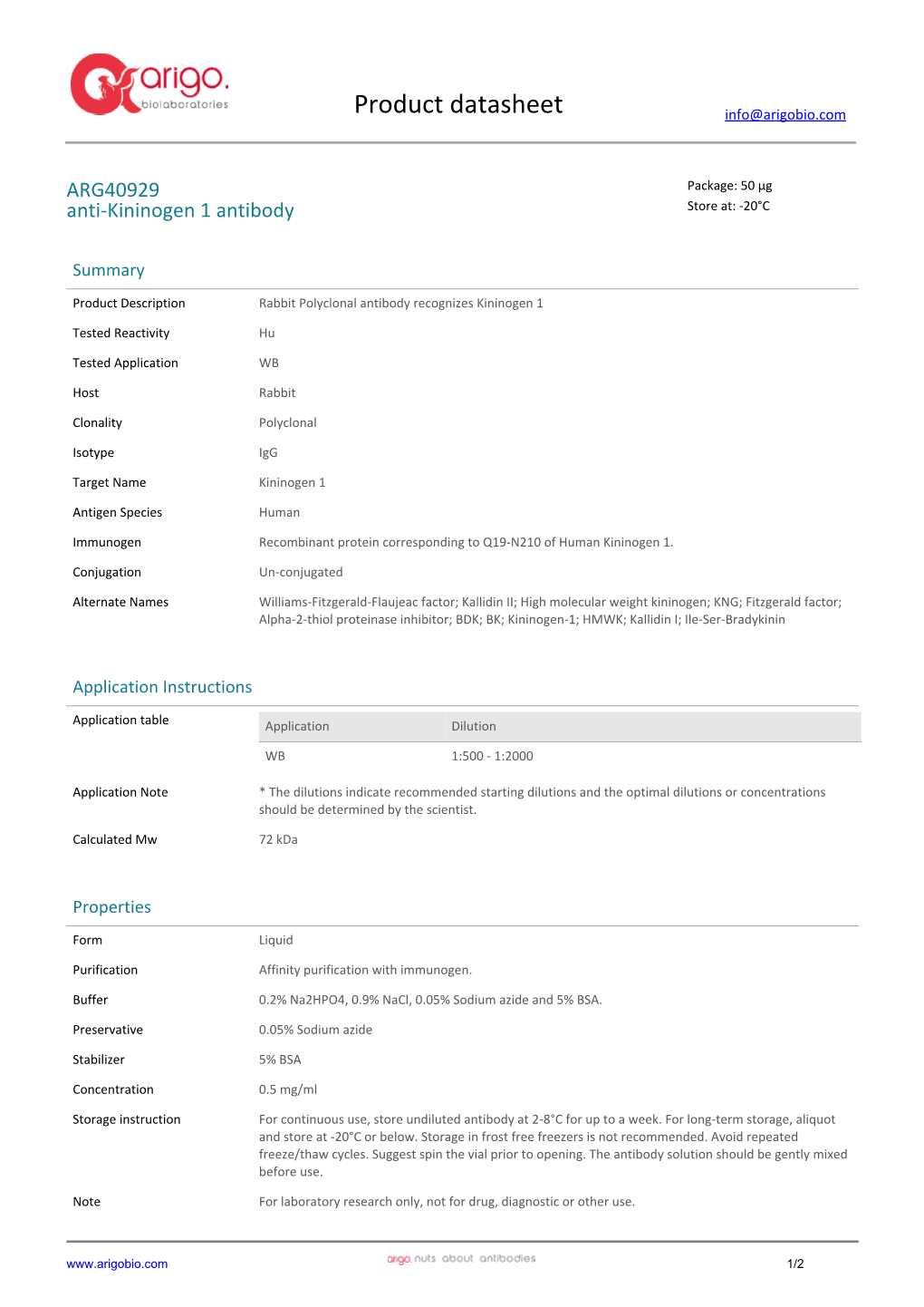 Anti-Kininogen 1 Antibody (ARG40929)