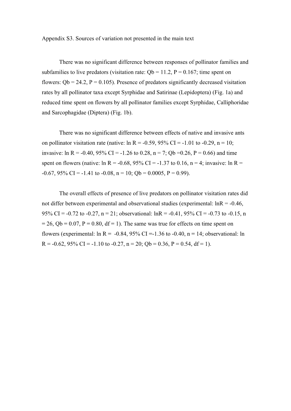 Appendix S3. Sources of Variation Not Presented in the Main Text