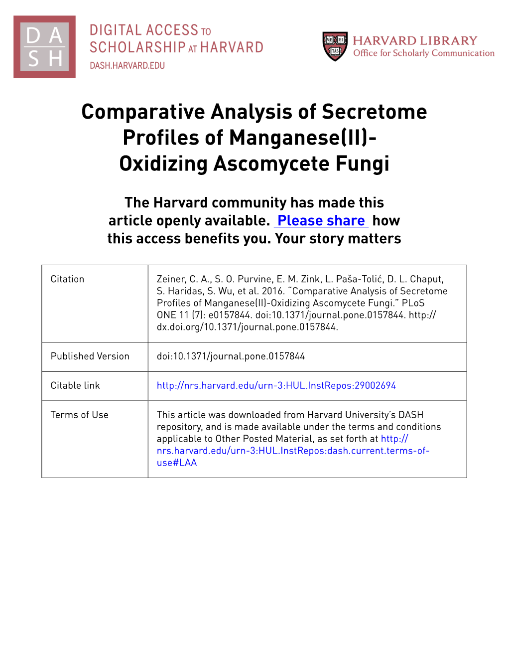 Comparative Analysis of Secretome Profiles of Manganese(II)- Oxidizing Ascomycete Fungi