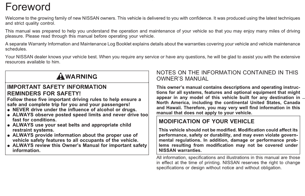 1997 Nissan Maxima Owners Manual