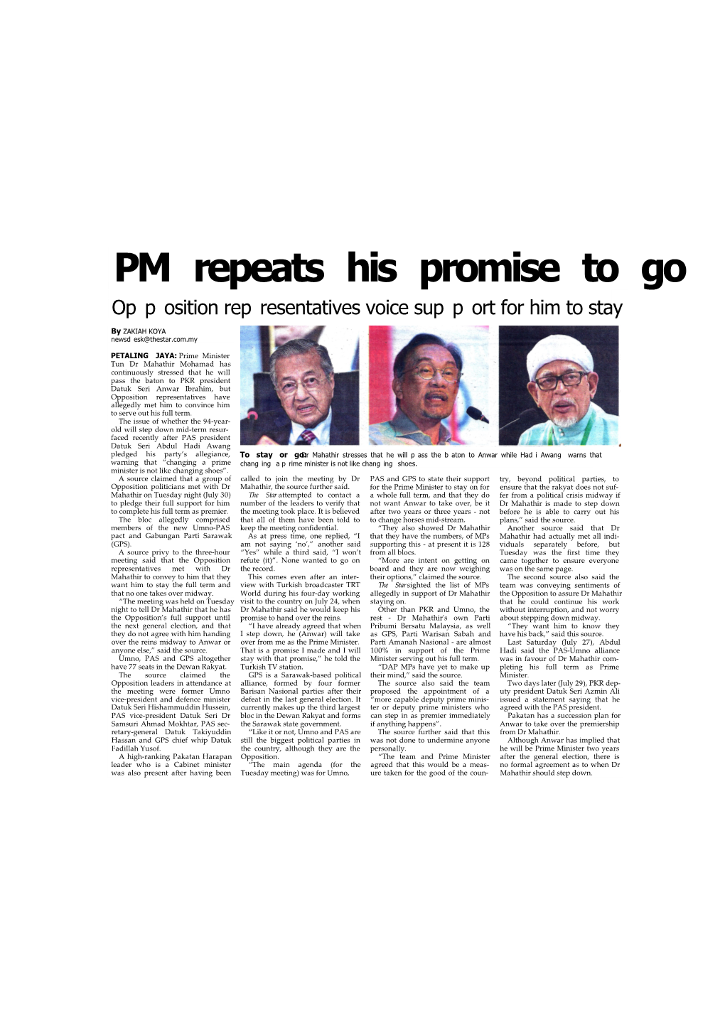 PM Repeats His Promise to Go Opposition Representatives Voice Support for Him to Stay