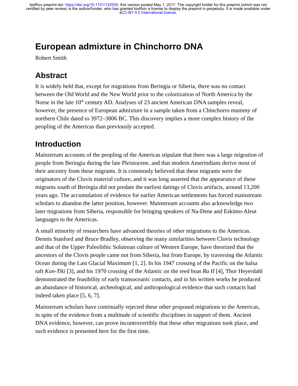 European Admixture in Chinchorro DNA Robert Smith