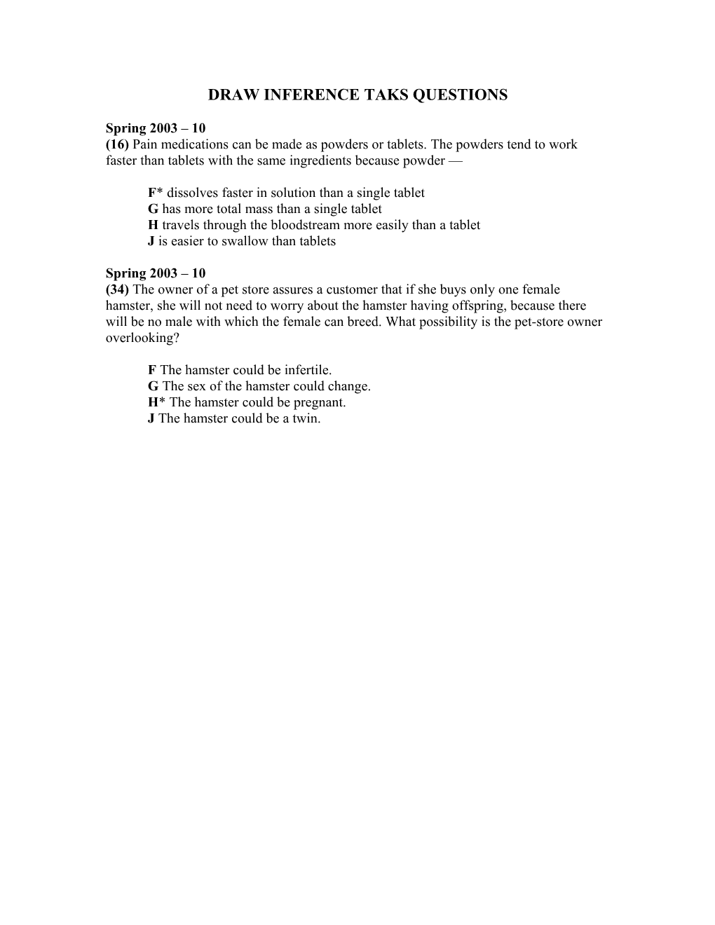 Draw Inference Taks Questions