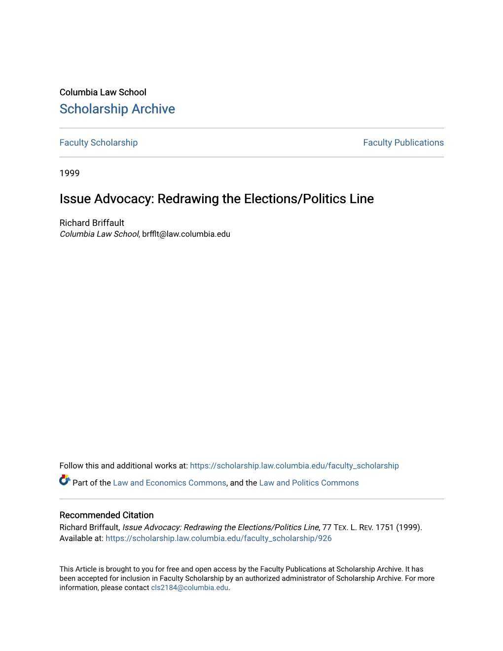 Issue Advocacy: Redrawing the Elections/Politics Line