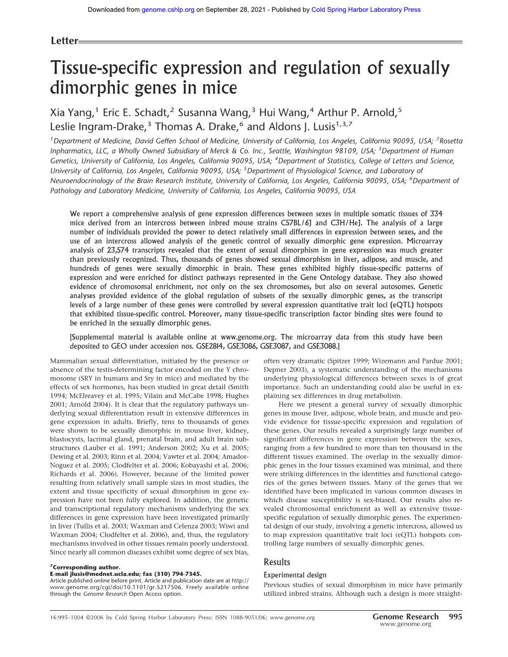 Tissue-Specific Expression and Regulation of Sexually Dimorphic Genes in Mice
