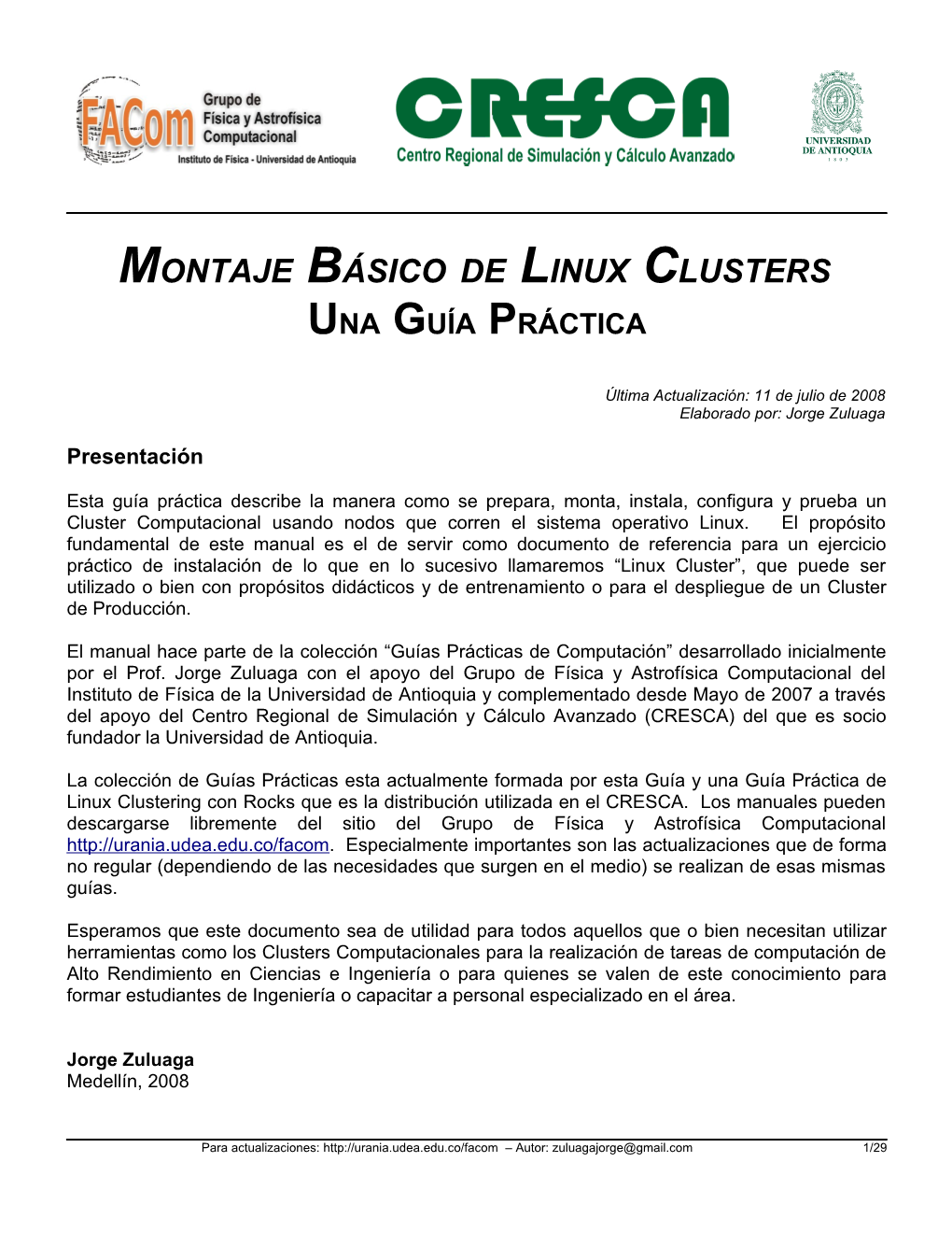 Montaje Básico De Linux Clusters Una Guia Práctica