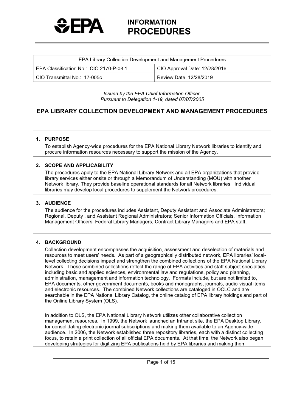 Epa Library Collection Development And