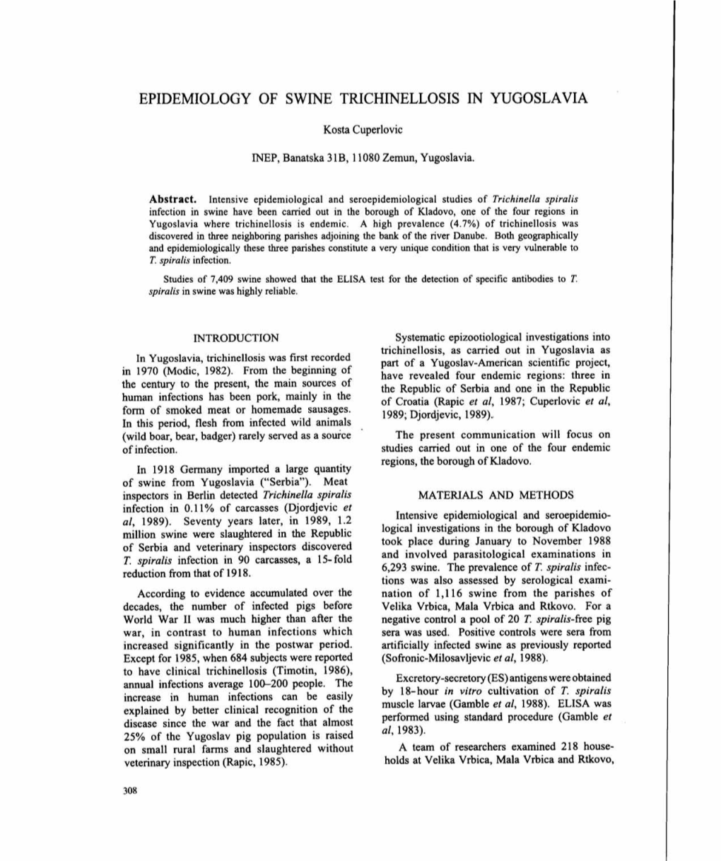 Epidemiology of Swine Trichinellosis in Yugoslavia