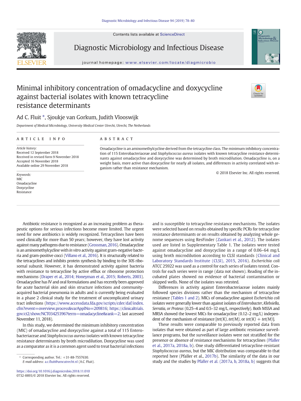 Minimal Inhibitory Concentration of Omadacycline and Doxycycline Against Bacterial Isolates with Known Tetracycline Resistance Determinants