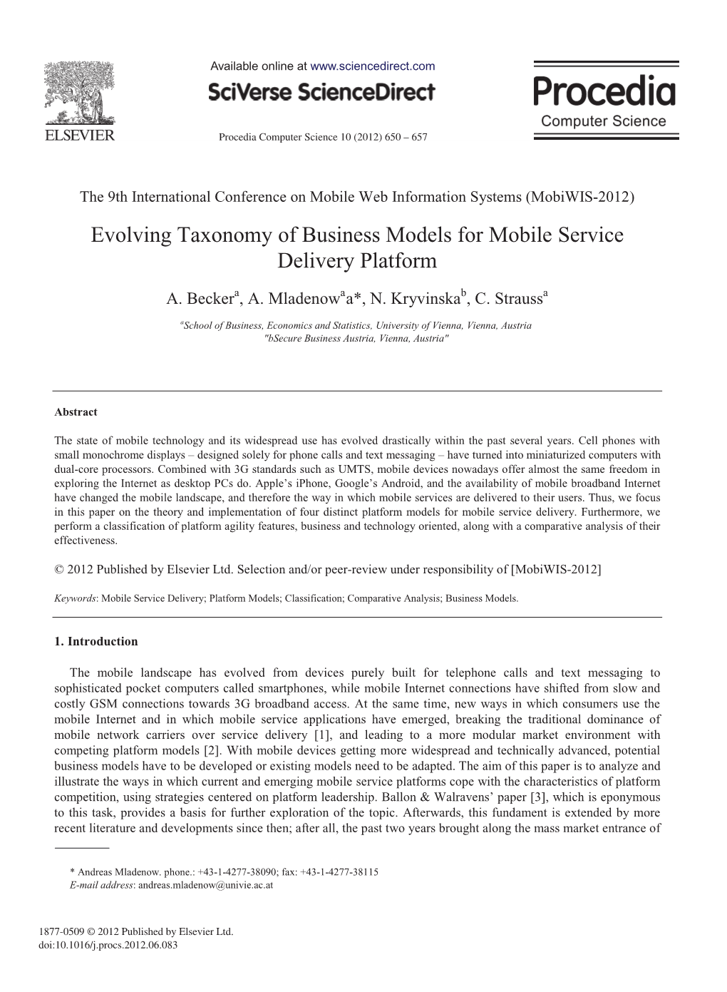 Evolving Taxonomy of Business Models for Mobile Service Delivery Platform