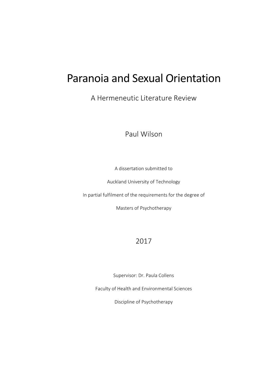 Paranoia and Sexual Orientation