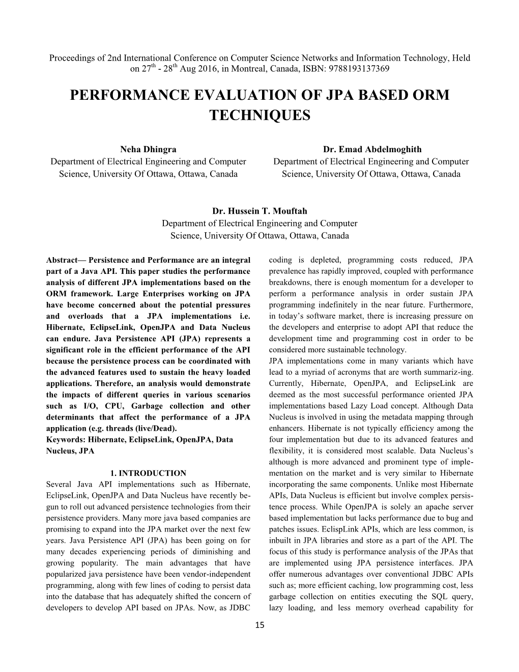 Performance Evaluation of Jpa Based Orm Techniques