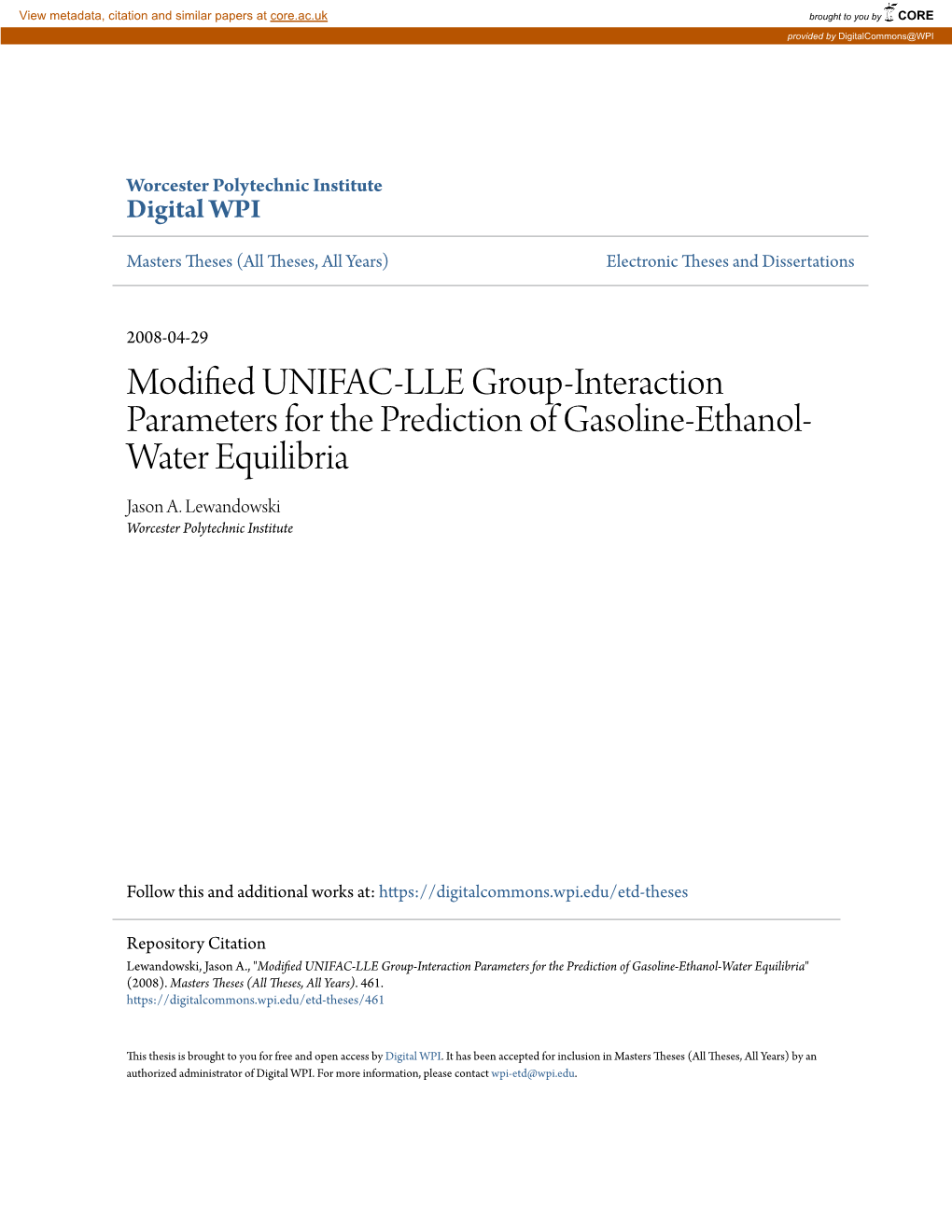 Modified UNIFAC-LLE Group-Interaction Parameters for the Prediction of Gasoline-Ethanol- Water Equilibria Jason A