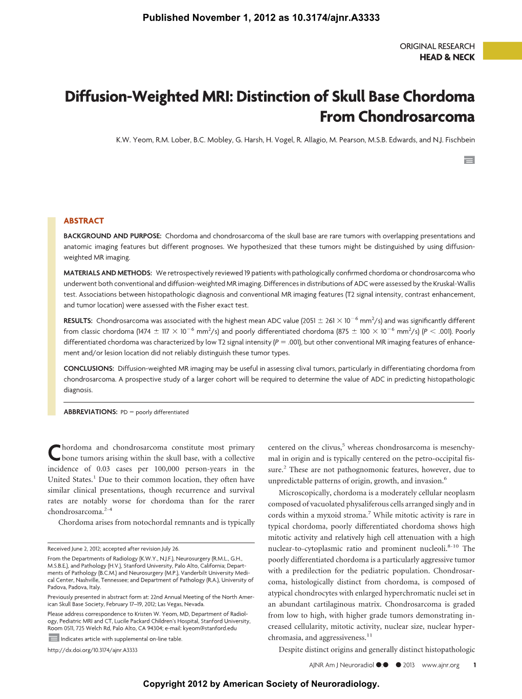 Distinction of Skull Base Chordoma from Chondrosarcoma