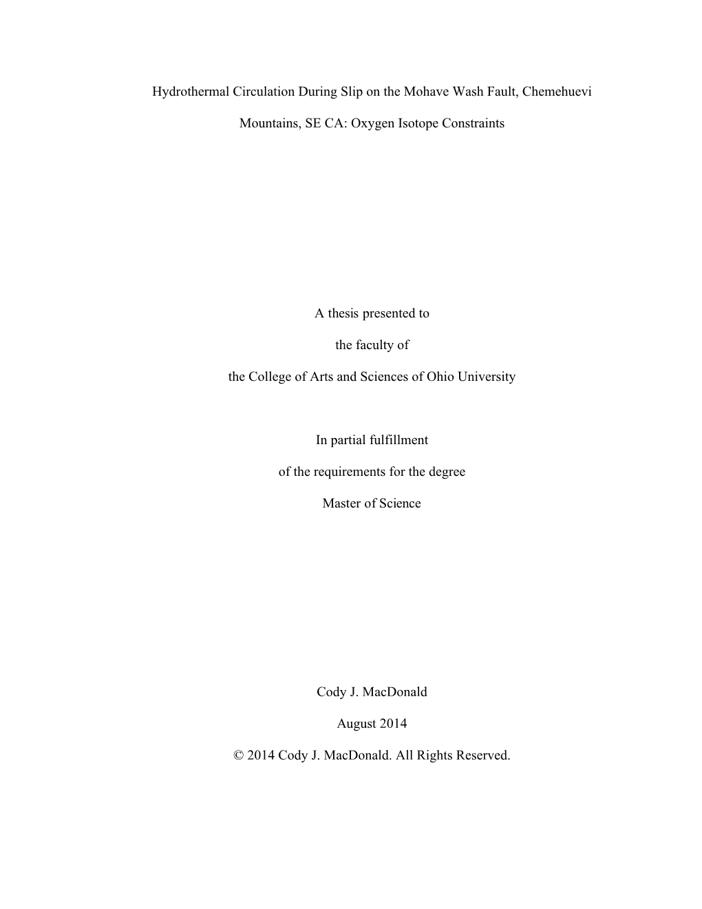 Oxygen Isotope Constraints a Thesis