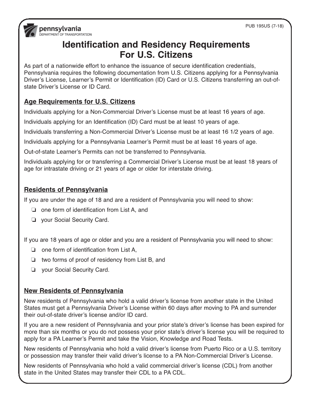 Identification and Residency Requirements for US Citizens