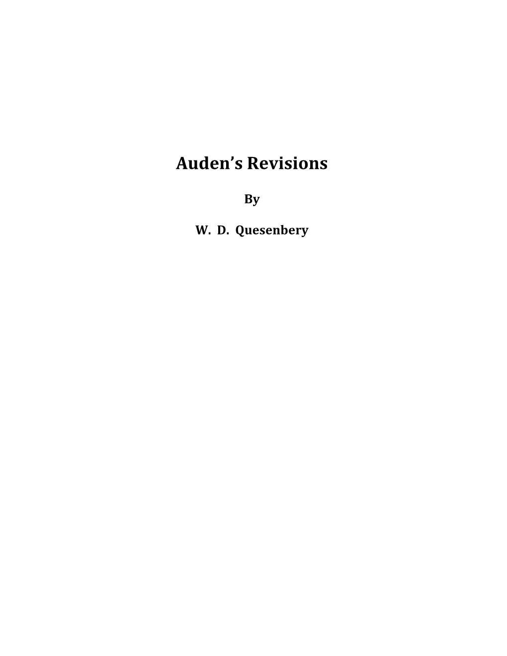 Auden's Revisions