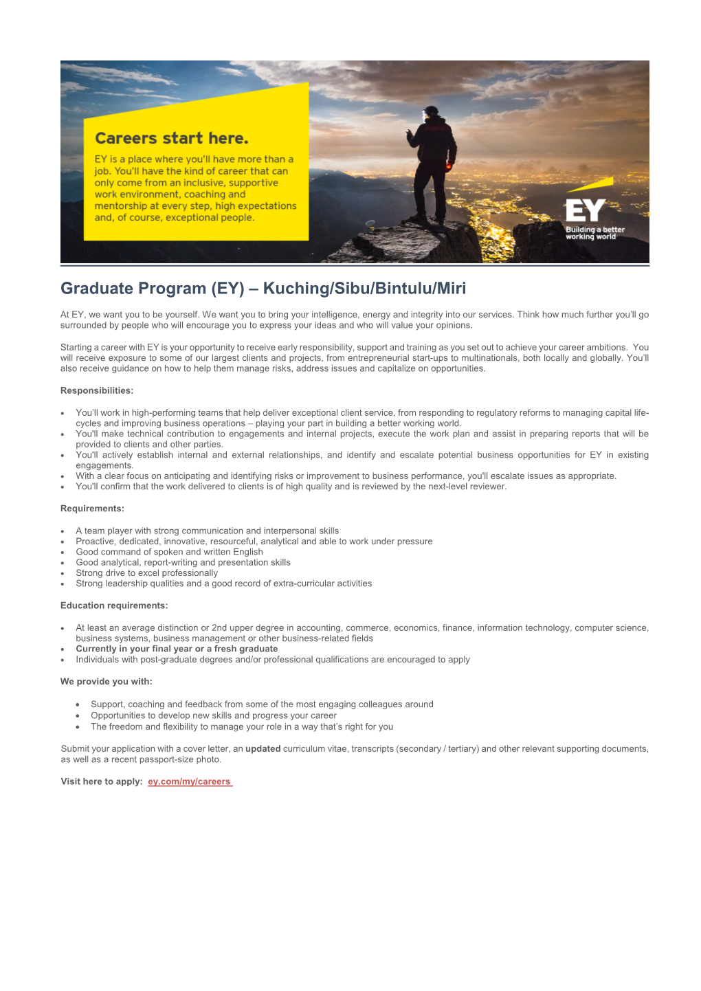 Graduate Program (EY) – Kuching/Sibu/Bintulu/Miri