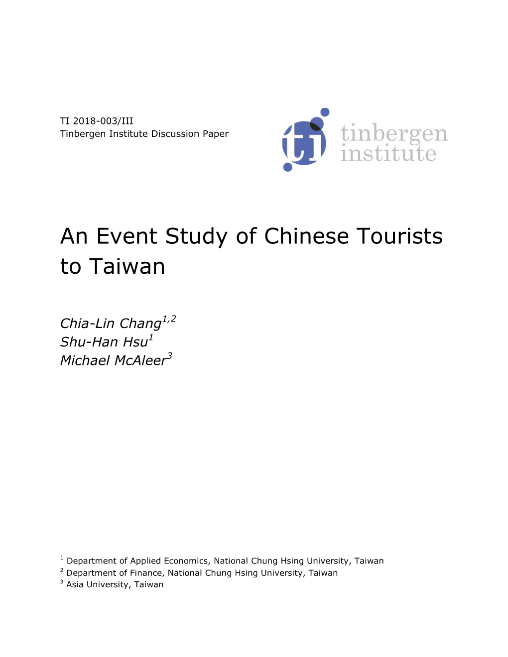 An Event Study of Chinese Tourists to Taiwan