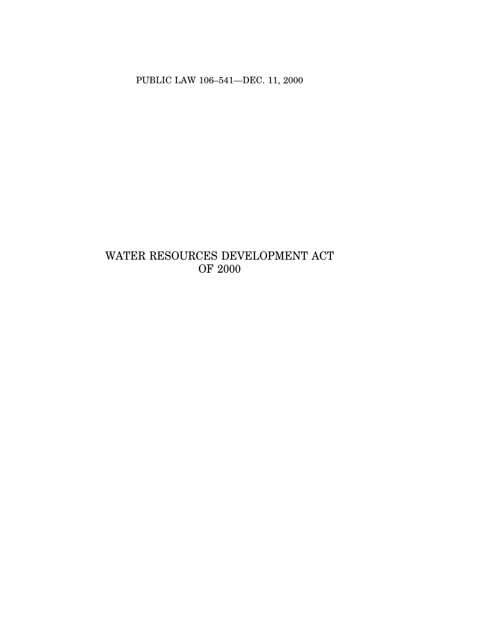 Water Resources Development Act of 2000