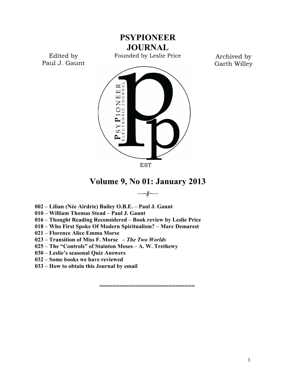 Psypioneer V9 N1 Jan 2013