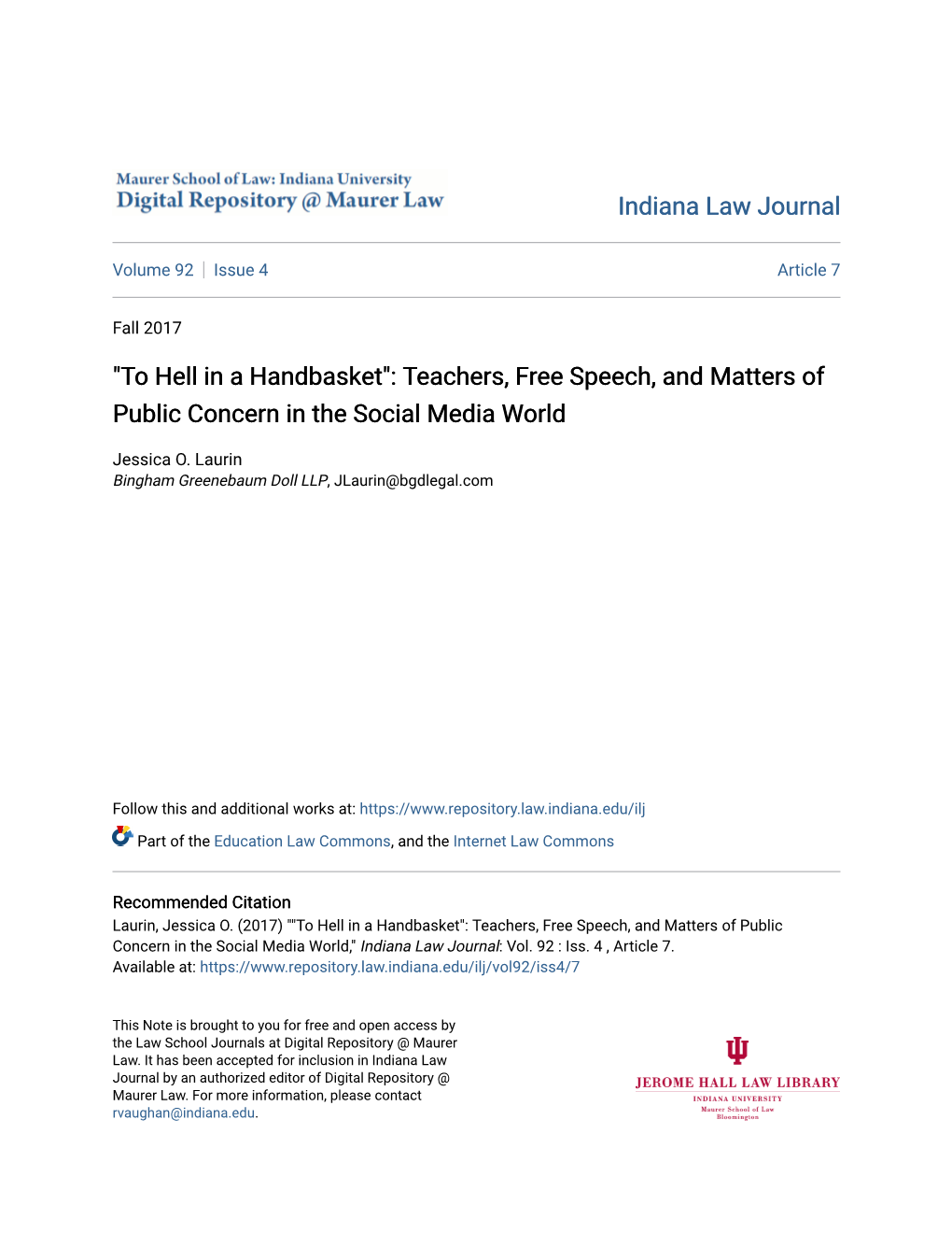 Teachers, Free Speech, and Matters of Public Concern in the Social Media World