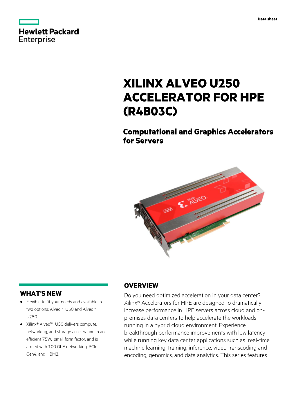 Xilinx Alveo U250 Accelerator for Hpe (R4b03c)