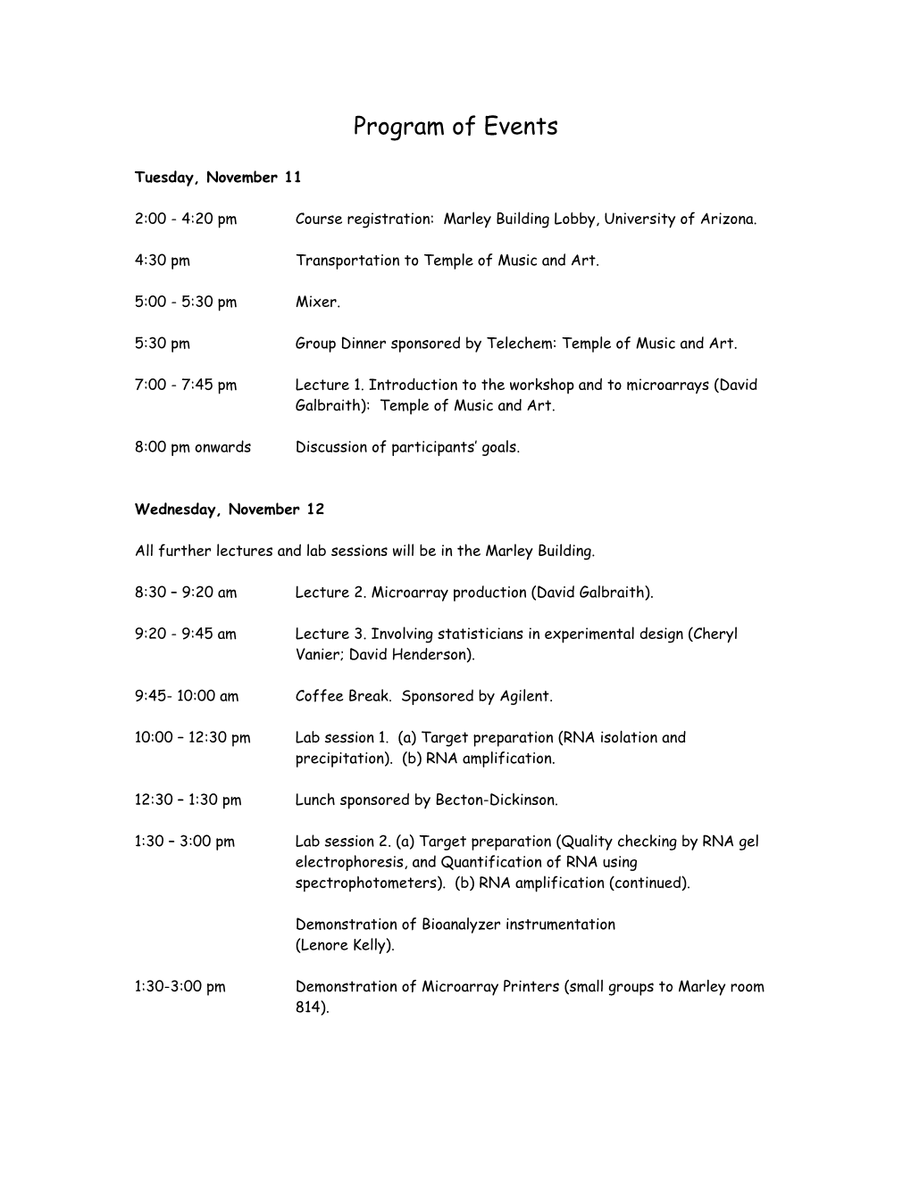 Program of Events