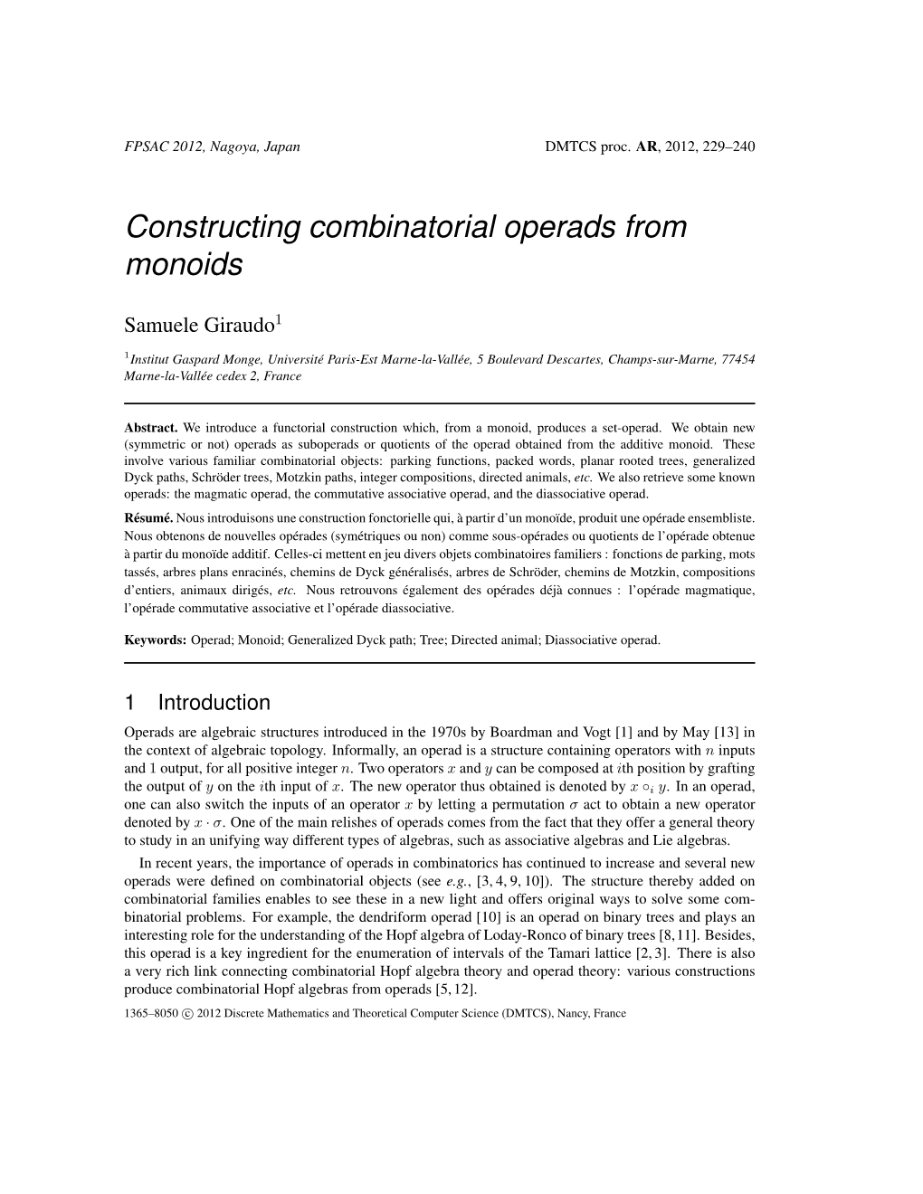 Constructing Combinatorial Operads from Monoids