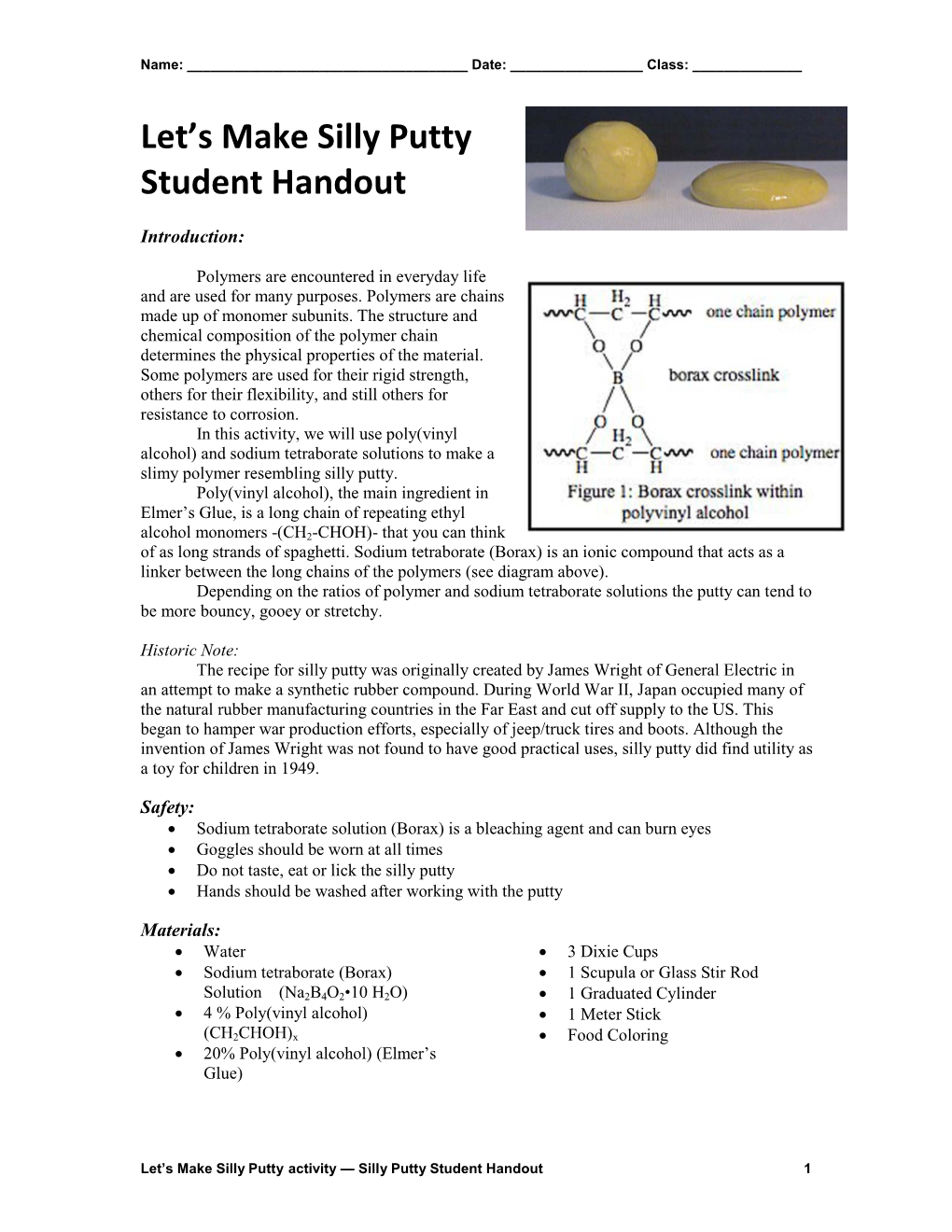 Let's Make Silly Putty Student Handout