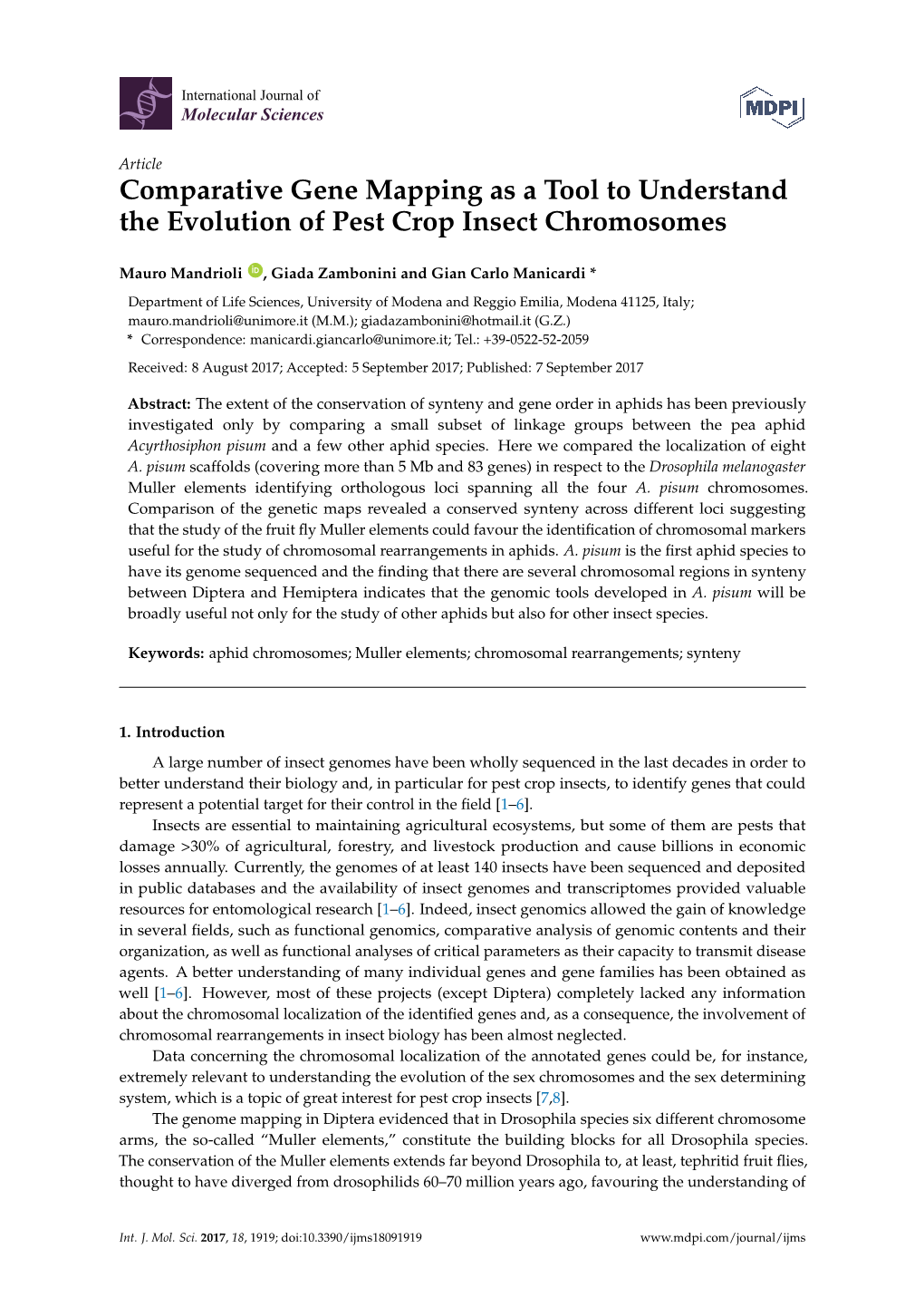 Comparative Gene Mapping As a Tool to Understand the Evolution of Pest Crop Insect Chromosomes