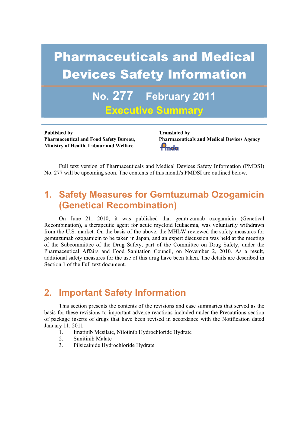 Pharmaceuticals and Medical Devices Safety Information No