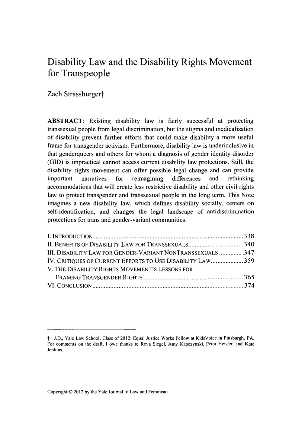 Disability Law and the Disability Rights Movement for Transpeople