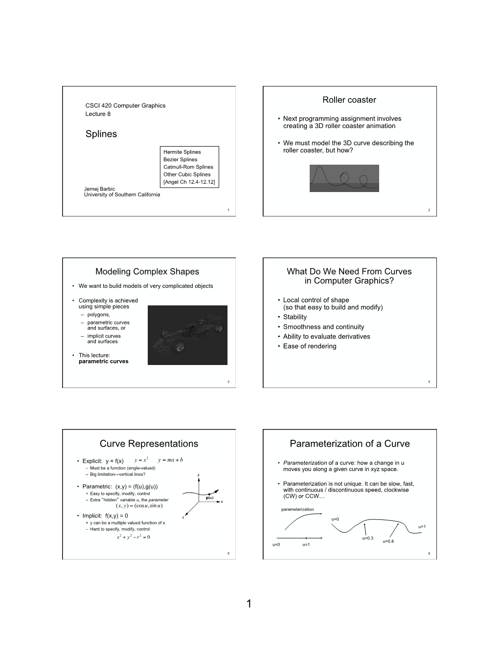 Splines Curve Representations Parameterization of a Curve