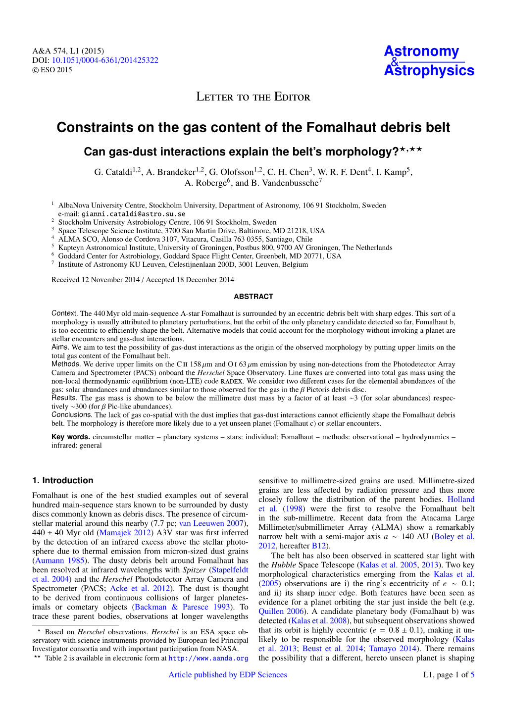 Constraints on the Gas Content of the Fomalhaut Debris Belt Can Gas-Dust Interactions Explain the Belt’S Morphology??,??