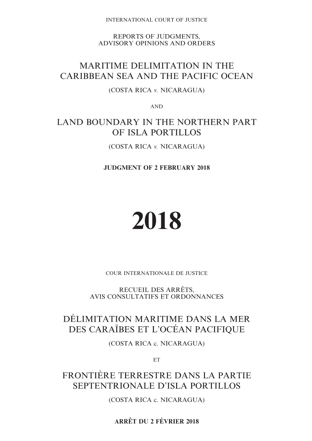 Maritime Delimitation in the Caribbean Sea and the Pacific Ocean