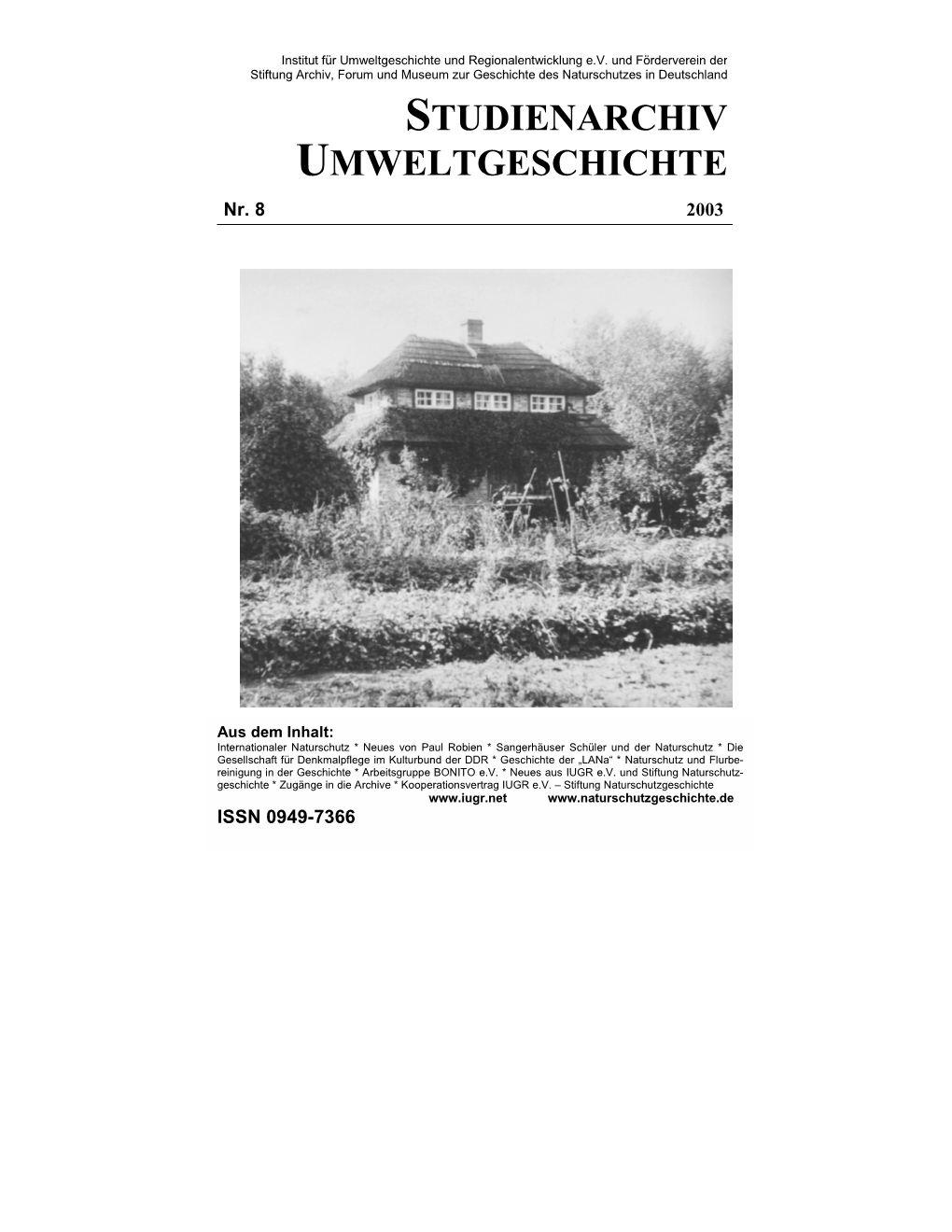 STUDIENARCHIV UMWELTGESCHICHTE Nr