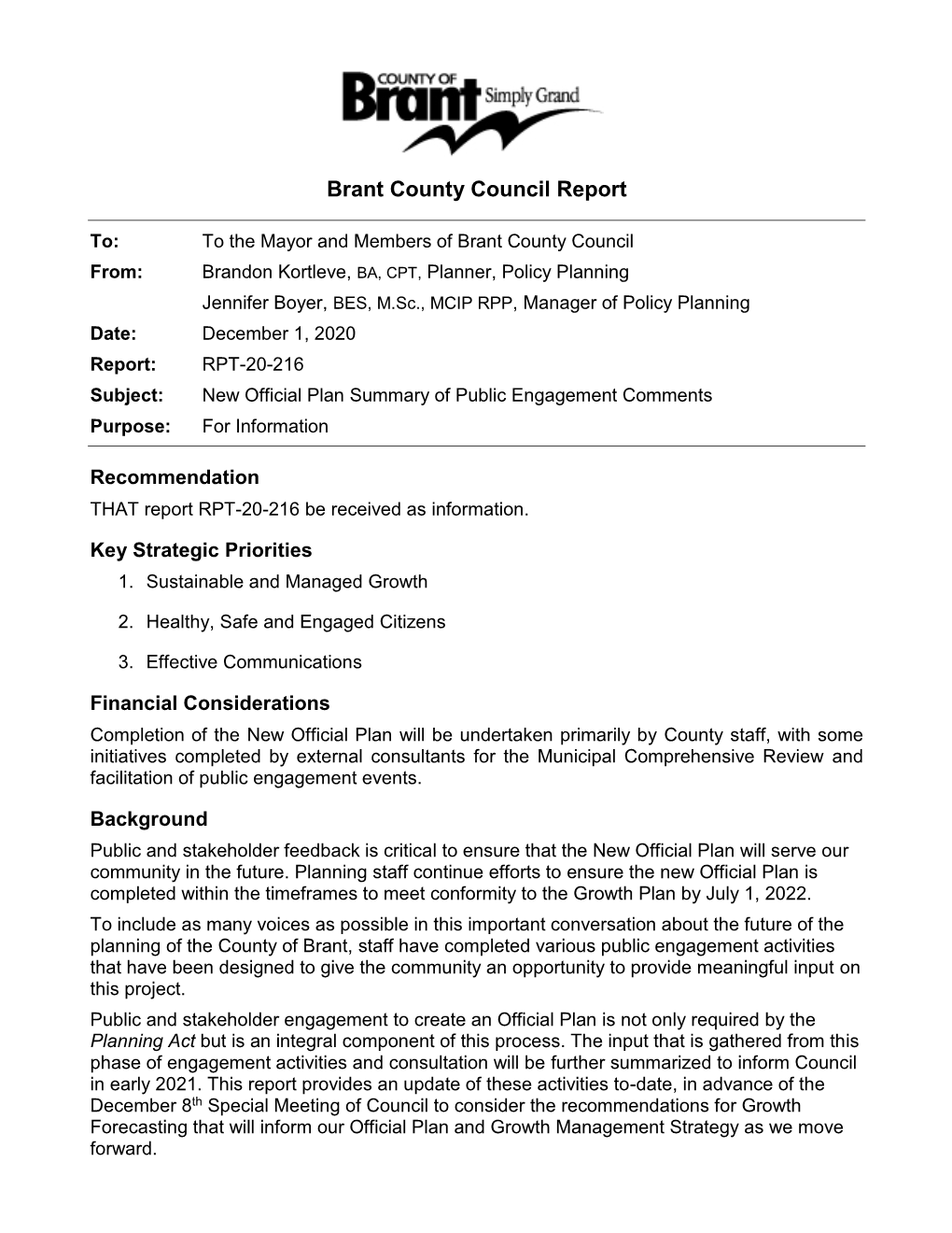 Brant County Council Report