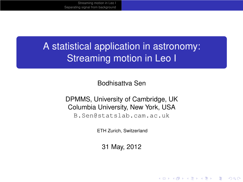 A Statistical Application in Astronomy: Streaming Motion in Leo I