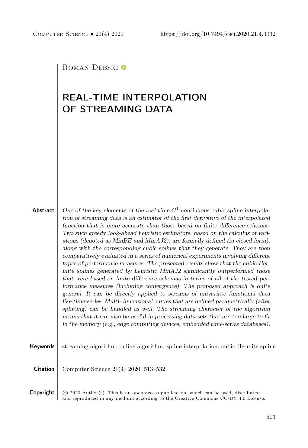 Real-Time Interpolation of Streaming Data