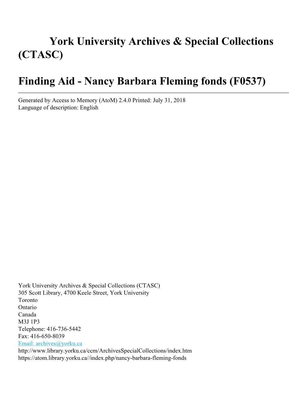 Nancy Barbara Fleming Fonds (F0537)