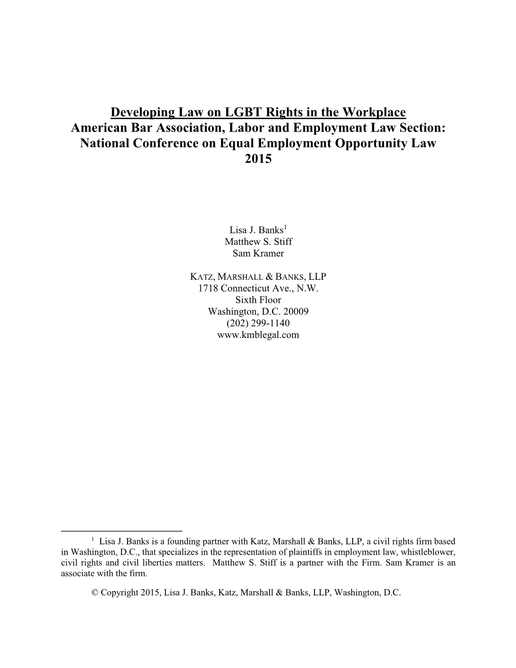 Developing Law on LGBT Rights in the Workplace