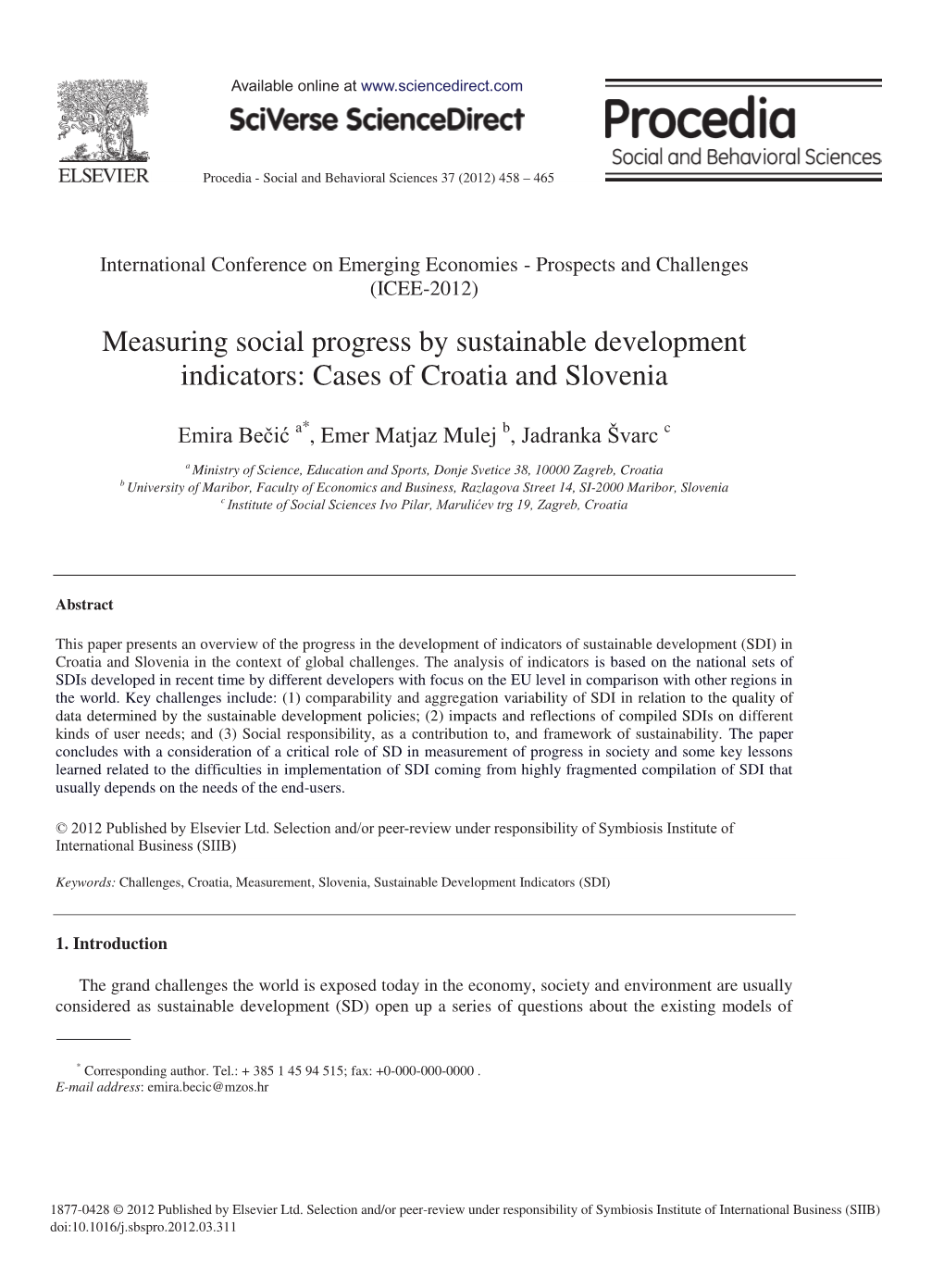 Measuring Social Progress by Sustainable Development Indicators: Cases of Croatia and Slovenia