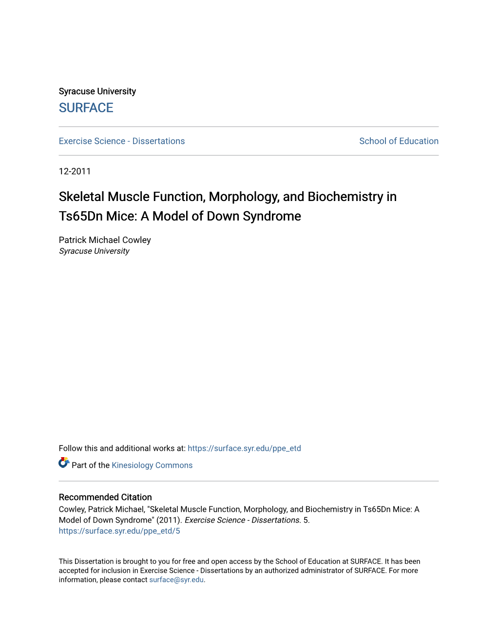 Skeletal Muscle Function, Morphology, and Biochemistry in Ts65dn Mice: a Model of Down Syndrome